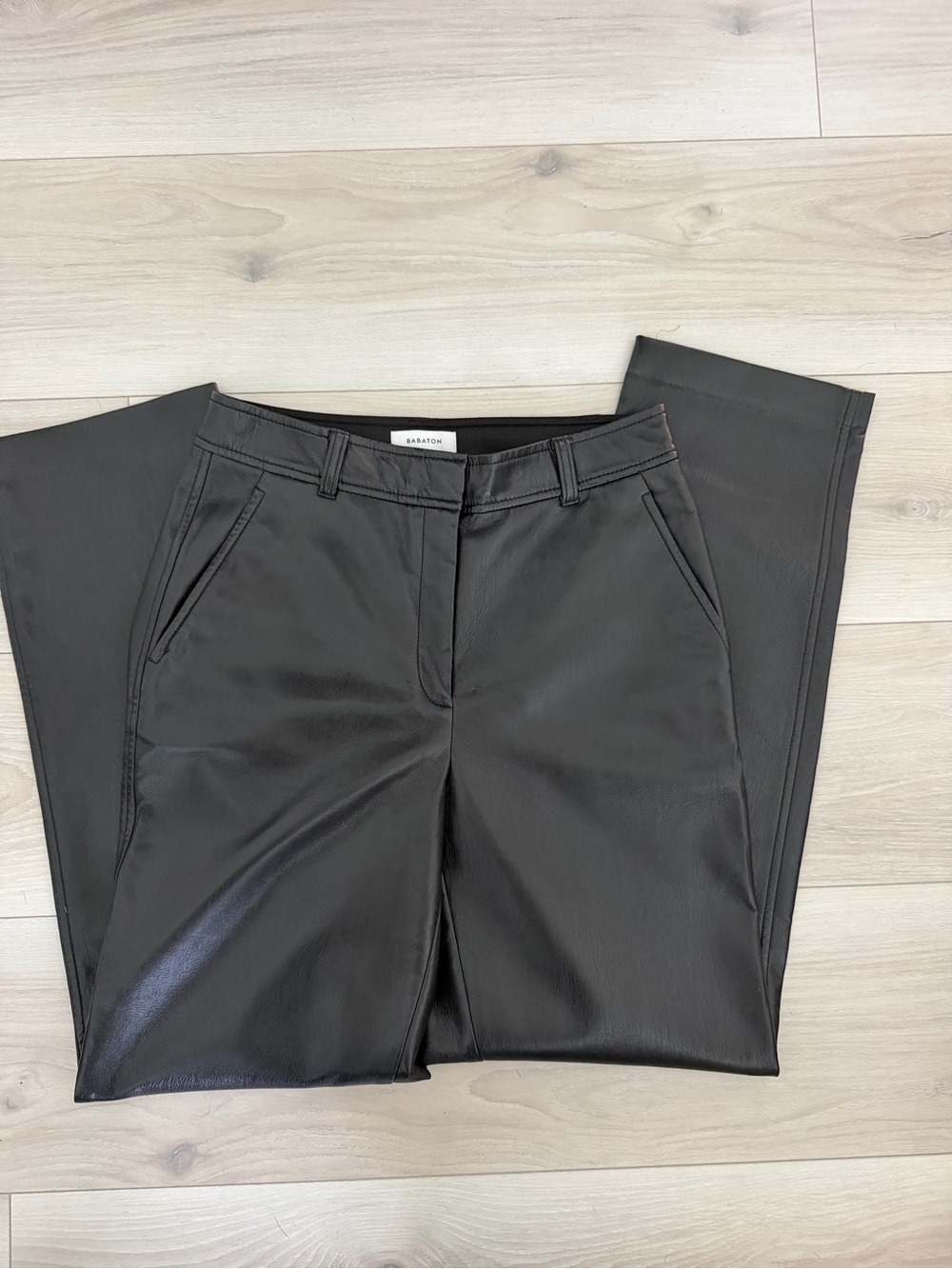 Babaton Black Faux Leather Straight-Leg Trousers